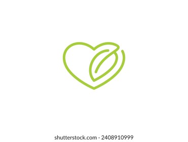 leaf and love logo design, heart nature simple modern icon template