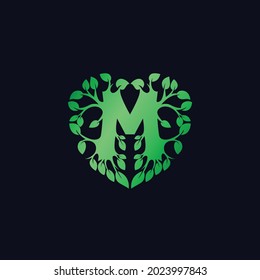 Letra M del logotipo de amor de hoja