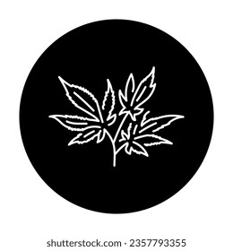 Icono de la línea negra de la marihuana de hoja. Sustancia narcótica. Alternativa al signo del producto de medicina.