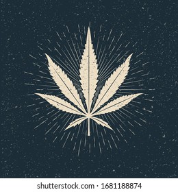 Blätter von Marihuana heller Silhouette auf dunklem Hintergrund. Vintage-Vektorillustration EPS10 Illustration