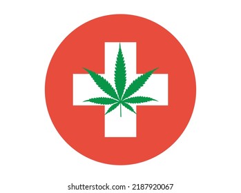 Hoja de marihuana en un ícono de la cruz de una ambulancia. Concepto de cannabis medicinal y hierba terapéutica para la atención de la salud, el crecimiento y el CBD
