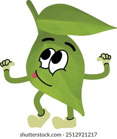mascote de folha com gestos felizes e expressões excitadas