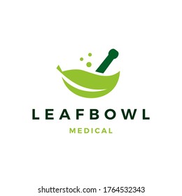 Leaf Medical Bowl Mortar Logo Vector Icon Illustration