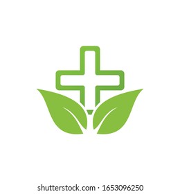 leaf and medical cross. Creative logo health concept design. trend vector logo