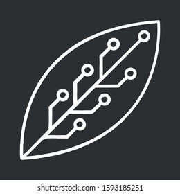Leaf with microchip chalk icon. Smart agriculture. Green information technology. Organic chemistry. Nanotechnology and microelectronics development. Isolated vector chalkboard illustration
