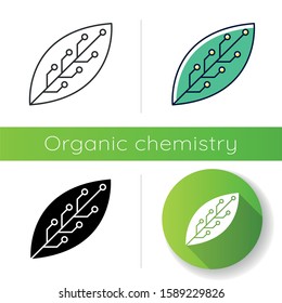 Leaf with microchip icon. Smart agriculture. Green information technology. Organic chemistry. Nanotechnology development. Flat design, linear, black and color styles. Isolated vector illustrations