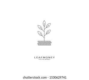 Leaf money logo template, digital money icon logo vector