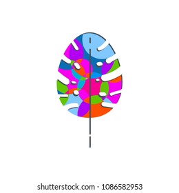 Leaf of monstera of colored pieces. Vector stock illustration