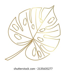 Leaf Monstera line isolated on white background. Decorative tropical leaf with color gradient. Vector illustration.