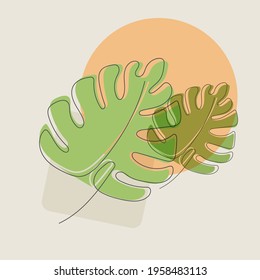 leaf of the monstera plant is a single line. Abstract vector illustration. Flat style.