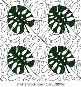 Leaf monstera. Seamless pattern. Vector illustration.