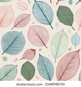 Leaf. Motif in Pattern Vector Repeat Featuring Textile Design, Pink, and Cream in Abstract Form, Ideal for Wallpaper and Wrapping.
