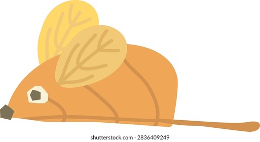 Leaf mouse craft with twig whisker, acorn nose, and collage texture, arranged on paper. Symbol of creativity, childhood DIY, nature craft, imagination, and autumn mood. Cartoon vector illustration.