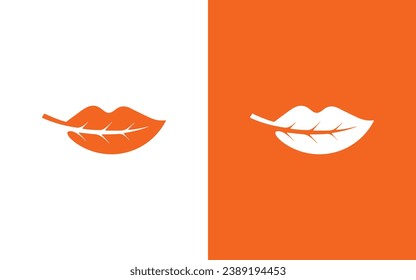 Leaf with mouth lip creative logo icon