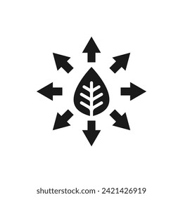 Leaf with multi-directional arrow icon flat style isolated on white background. Vector illustration