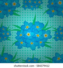 Leaf natural floral pattern, summer design. Vector flower concept on a blue backdrop. Seamless floral pattern can be used for wallpaper, wrapping paper, textile print.