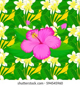 Leaf natural floral pattern, summer design. Vector flower concept on a yellow backdrop. Seamless floral pattern can be used for wallpaper, wrapping paper, textile print.