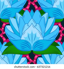 Leaf natural pattern in blue colors. Vector flower concept. Summer design. Seamless floral pattern can be used for wallpaper, website background, wrapping paper.