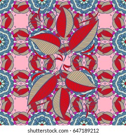 Leaf natural pattern in blue and pink colors. Seamless floral pattern can be used for wallpaper, website background, wrapping paper. Vector leaf concept. Summer design.