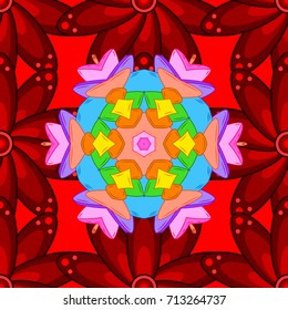 Leaf natural pattern in red, orange and brown colors. Seamless floral pattern can be used for wallpaper, website background, wrapping paper. Vector flower concept. Summer design.