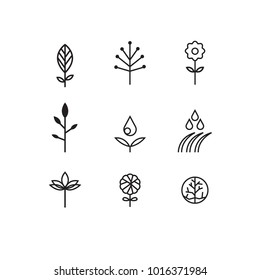 leaf and natural vector icons set, white background, vector