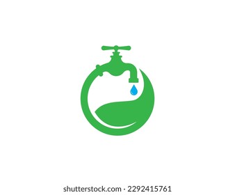 Leaf Natural Water Faucet Logotipo Concepto símbolo símbolo símbolo Elemento de diseño. Tap, Repare, Plumber, Logotipo de servicio de fontanería. Plantilla de ilustración de vector