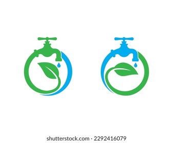 Leaf Natural Water Faucet Logo Concept symbol icon sign Design Element. Tap, Repair, Plumber, Plumbing Service Logotype. Vector illustration template