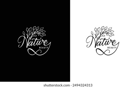 Leaf with Nature beauty logo typography design template. Vector illustration EPS10.