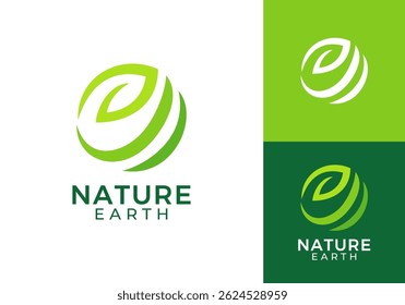 natureza folha com globo logotipo vetor design inspiração