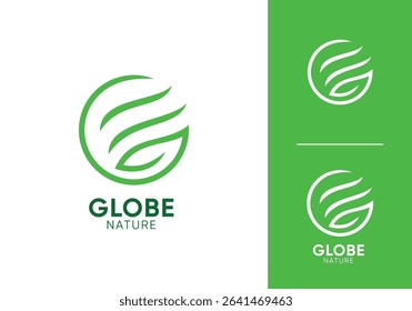 leaf nature with globe logo vector design inspiration	
