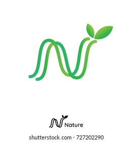 leaf nature green product or services logo icon concept vector illustration. initial letter N. vector illustration.