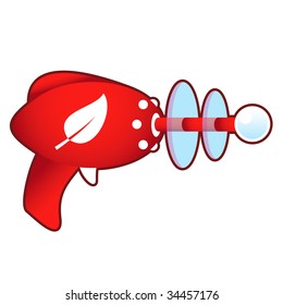Leaf or nature icon on laser raygun vector illustration in retro 1950's style