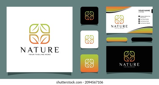 Diseños de logotipo de naturaleza foliar vectores con plantilla de diseño de tarjeta de visita