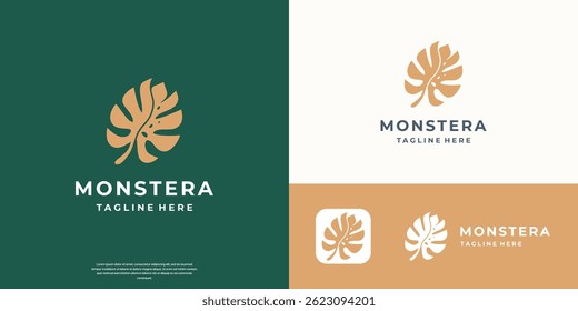 leaf nature logo monstera icon design template flat vector