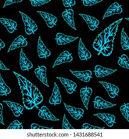 leaf nature Seamless pattern with black background neon leaf tosca color glow in the dark