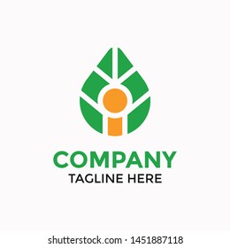 Leaf nature with technology feels and letter i initial logo template