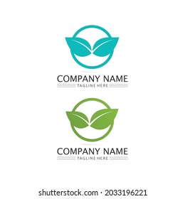 LEAF AND NATURE TREE LOGO FOR BUSINESS VECTOR GREEN PLANT ECOLOGY DESIGN ICON