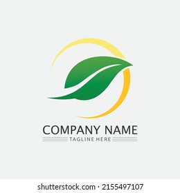 LEAF AND NATURE TREE LOGO FOR BUSINESS VECTOR GREEN PLANT ECOLOGY DESIGN ICON