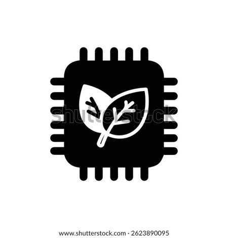 Leaf on Chip Icon - Black Filled Minimal Glyph Line Design