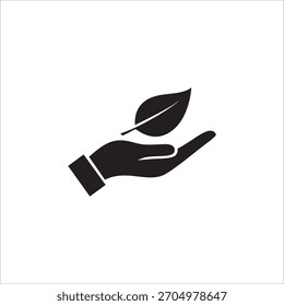 leaf on the hand icon. isolated on white background