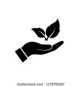 Leaf on hand icon vector