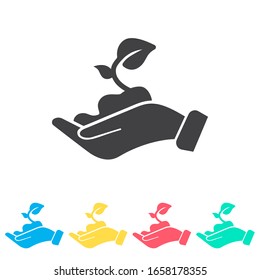 Leaf on the hand multi color icon set. Simple glyph, flat vector of spring icons for ui and ux, website or mobile application