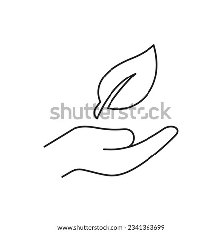 Leaf on hand. Nature care, natural, organic icon line style isolated. Vector illustration