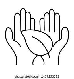 Leaf on hands, concept of eco care

