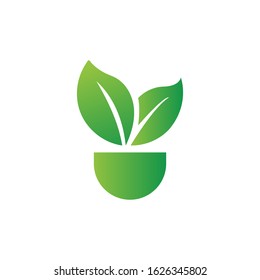 leaf on pot logo design for health and organic company. vector design template element