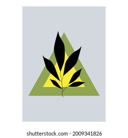 Leaf on triangle minimalist posters with abstract organic shapes composition in trendy contemporary collage style, Hand painted pastel color for social media stories, branding, banner.