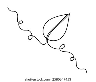 Leaf one line art,hand drawn growing plant drawing continuous contour.Organic eco botanical brunch concept outline,living flower on the ground symbol.Isolated.Editable stroke.Vector illustration
