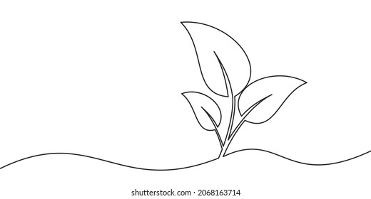 Leaf one line background. One line drawing background. Continuous line drawing of leaf. Vector illustration. Branch linear icon