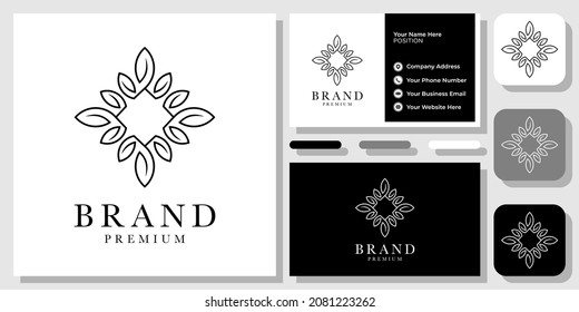 Leaf Ornate Floral Ornament Beauty Plant Flower Nature Luxury Logo Design with Business Card Template