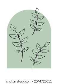 Leaf outline art on light sage green color background